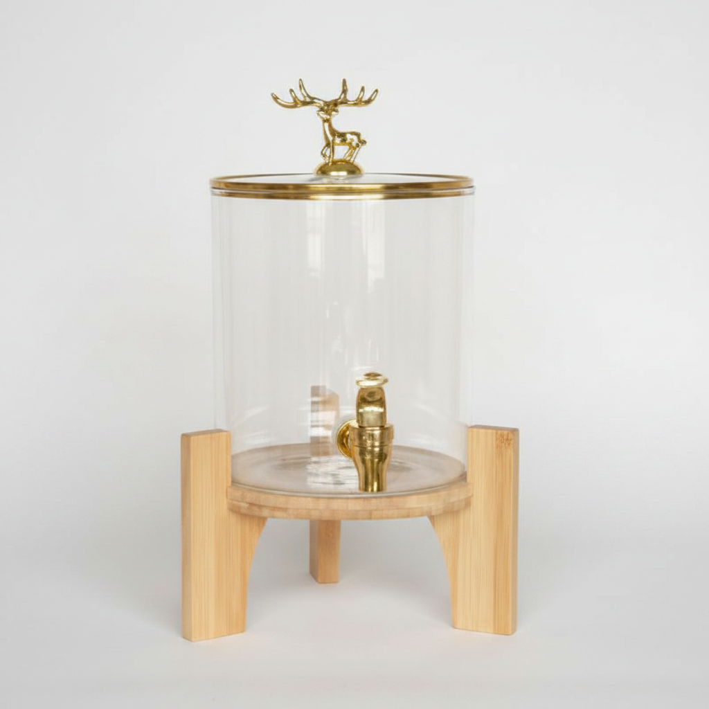 Royal Crest Glass Beverage Dispenser with Wooden Stand