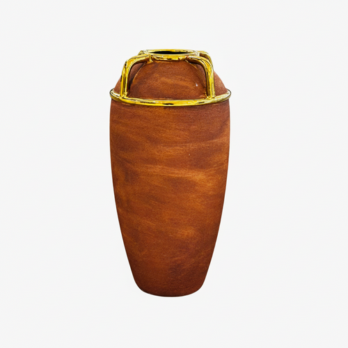 Rustic Textured Vase with Gold Handle Accents