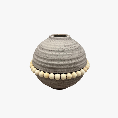 Modern Organic Sphere Vase with Wood Beads