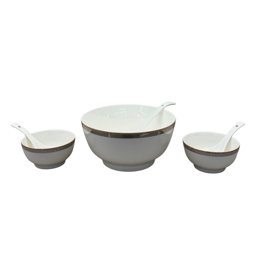 Luxury Gold & Charcoal Rimmed Ceramic Soup Bowl Set 14 Piece
