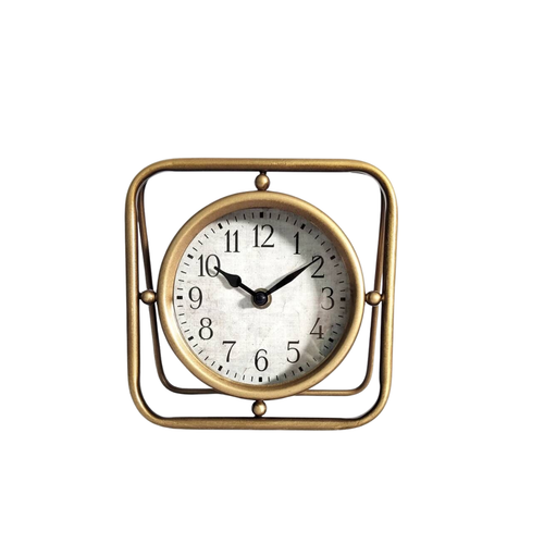 Modern Geometric Brass Gyroscope Desk Clock