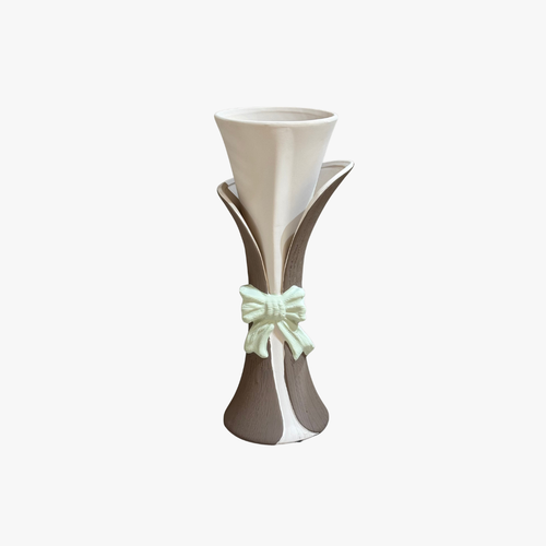 Trumpet Vase with Pastel Ribbon Accent