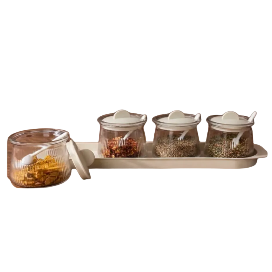 Modern Glass Jar Set with Tray & Spoons