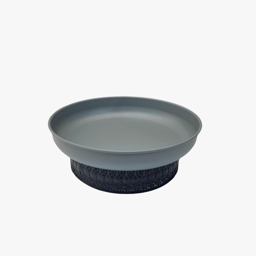 Elevated Slate Grey Serving Bowl with Patterned Black Base