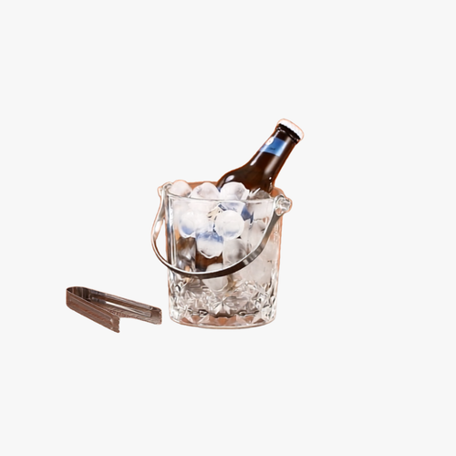 Vintage Crystal Glass Beverage & Wine Ice Chiller Bucket with Tongs