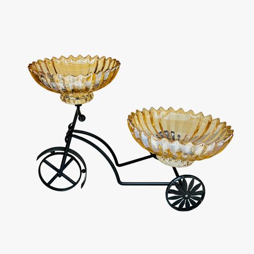 Bicycle Dual Amber Glass Serving Bowls with Stand