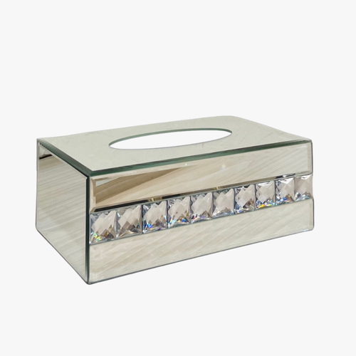 Luxury Silver Mirrored Glass Rectangular Tissue Box