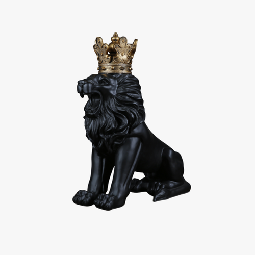 Royal Crowned Black Lion Statue