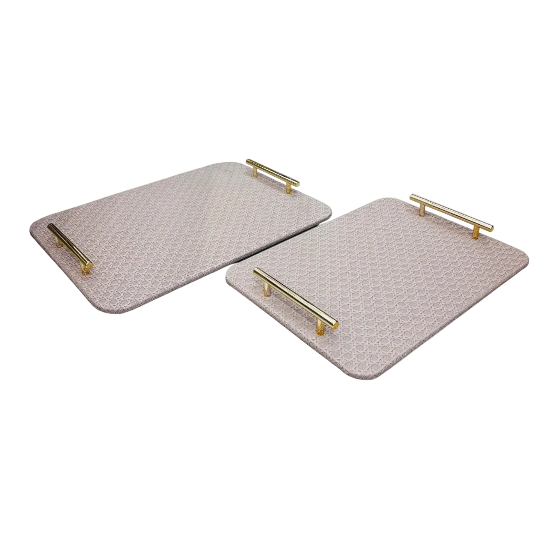 Luxe Textured Serving Tray Set with Gold Handles