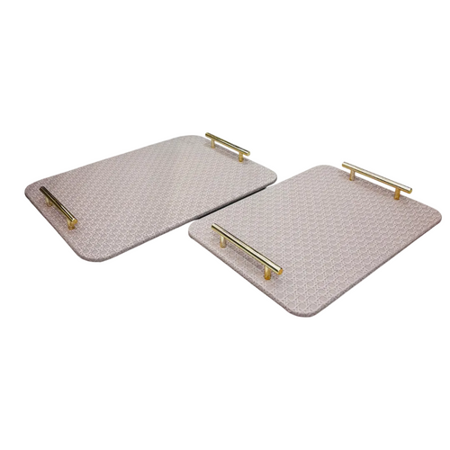 Luxe Textured Serving Tray Set with Gold Handles