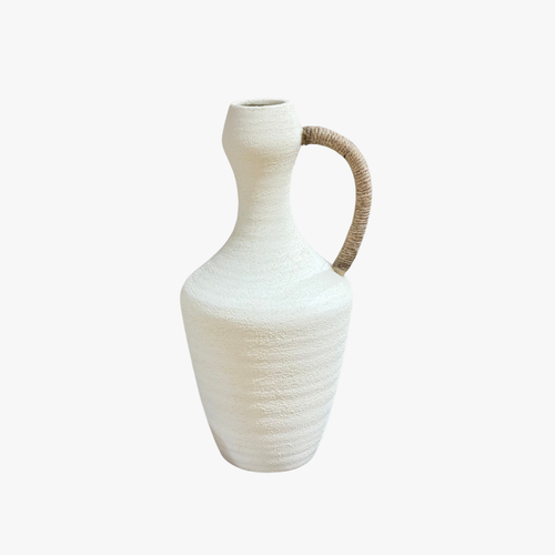 Nordic Textured Jug Vase with Jute Handle