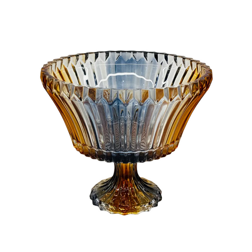 Elegant Amber & Smoke Cut Rotational Glass Bowl