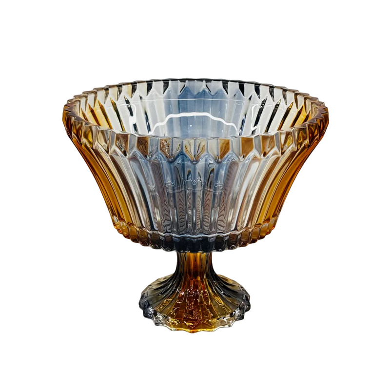 Elegant Amber & Smoke Cut Rotational Glass Bowl