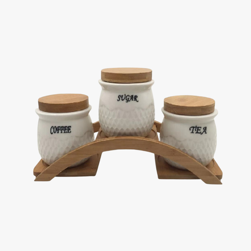 Imperial Canister Set with Bamboo Lids & Arched Stand 3 Piece