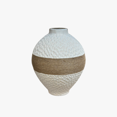 White Round Flower Vase with Natural Twine