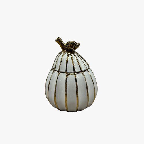 Elegant Gilded Pear Ceramic Jar with Lid