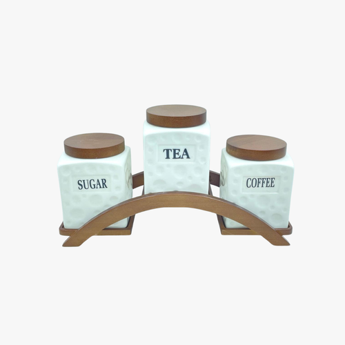 Modern White & Dark Wood Kitchen Canister Trio