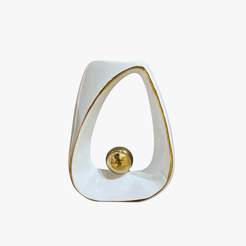 Modern Ceramic Sculpture with Gold Orb Accent