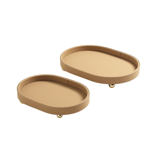 Minimalist Oval Catchall Trays Warm Caramel Set of 2