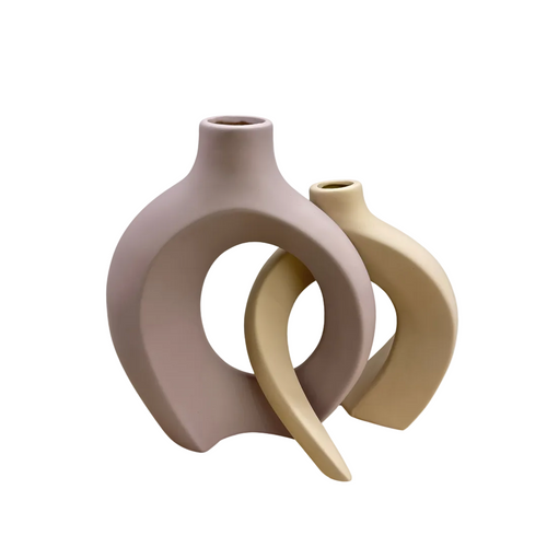 Modern Interlocking Abstract Ceramic Vase Set of 2
