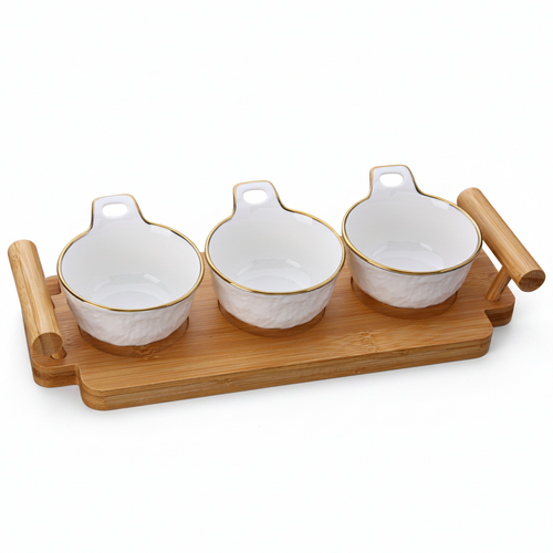 Elegant Ceramic Trio on Bamboo Tray