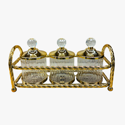 Luxury 3 Piece Glass Jar Set with Gold Carrier