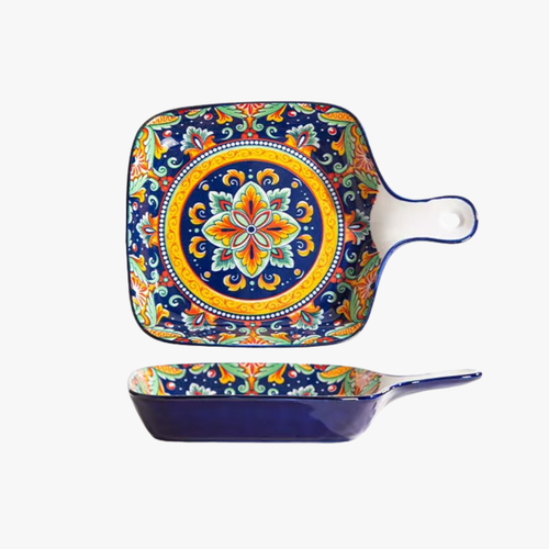 Elegant Dark Blue Baking Dish with Handle 9 Inch