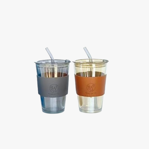 Iced Coffee Glass Sipper with Straw & Insulated Sleeve