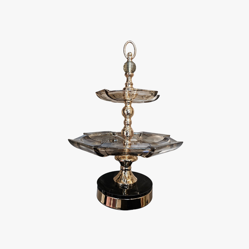Luxury 2-Tier Serving Stand with Gold Finish & Black Base