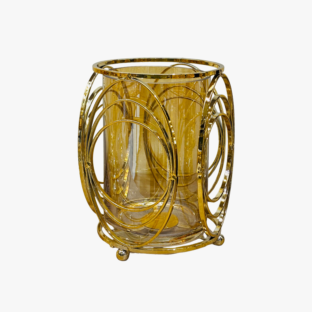 Modern Gold Oval Ring Pillar Candle Holder