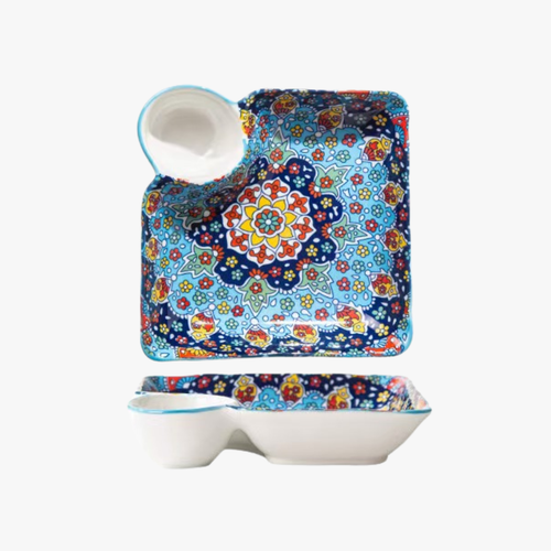 Elegant Blue Mandala Chip and Dip Serving Tray 7.25 Inch