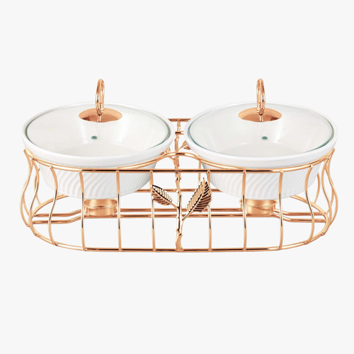 Rose Gold 2 Piece Ceramic Chafing Dish Set with Tealight Warmers