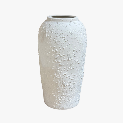 Elegant White Textured Ceramic Floor Vase