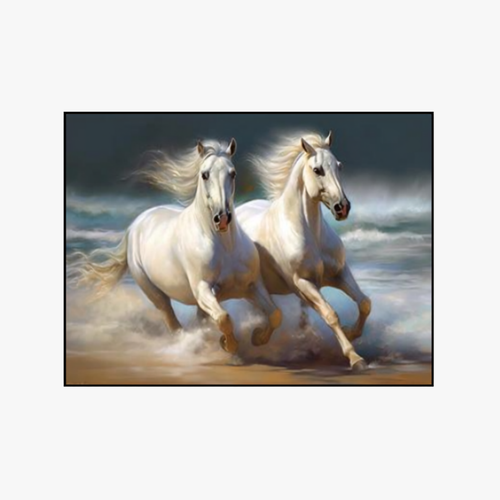 Two White Horses Running Canvas Wall Art