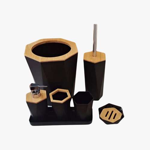 6 Piece Matte Black Geometric Bathroom Set