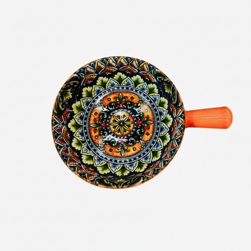 Vibrant Mandala Round Ceramic Serving Bowl with Handle