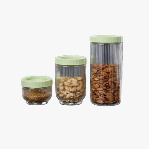 Elegant Sage Ribbed Glass Canister Set of 3