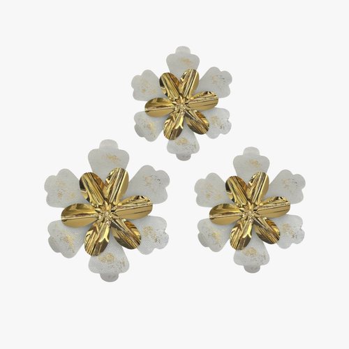 Luxury Gold & Textured White Floral Wall Mural Set of 3