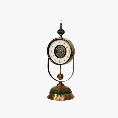 Regal Antique Clock with Skeletal Gear Dial & Emerald Pedestal