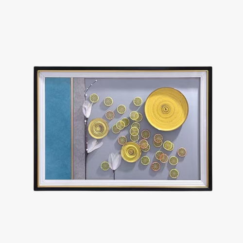 Modern 3D Abstract Citrus & Floral Framed Wall Art