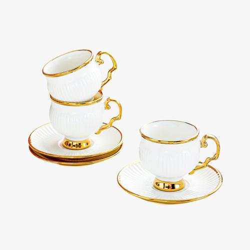 Vintage Gold Rim Ceramic Cup and Saucer Set of 6