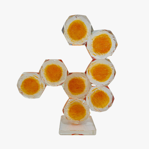 Modern Geometric Amber Glass Sculpture