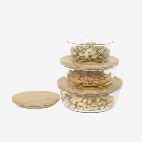 Multipurpose Kitchen Bowls with Bamboo Lids Set of 3