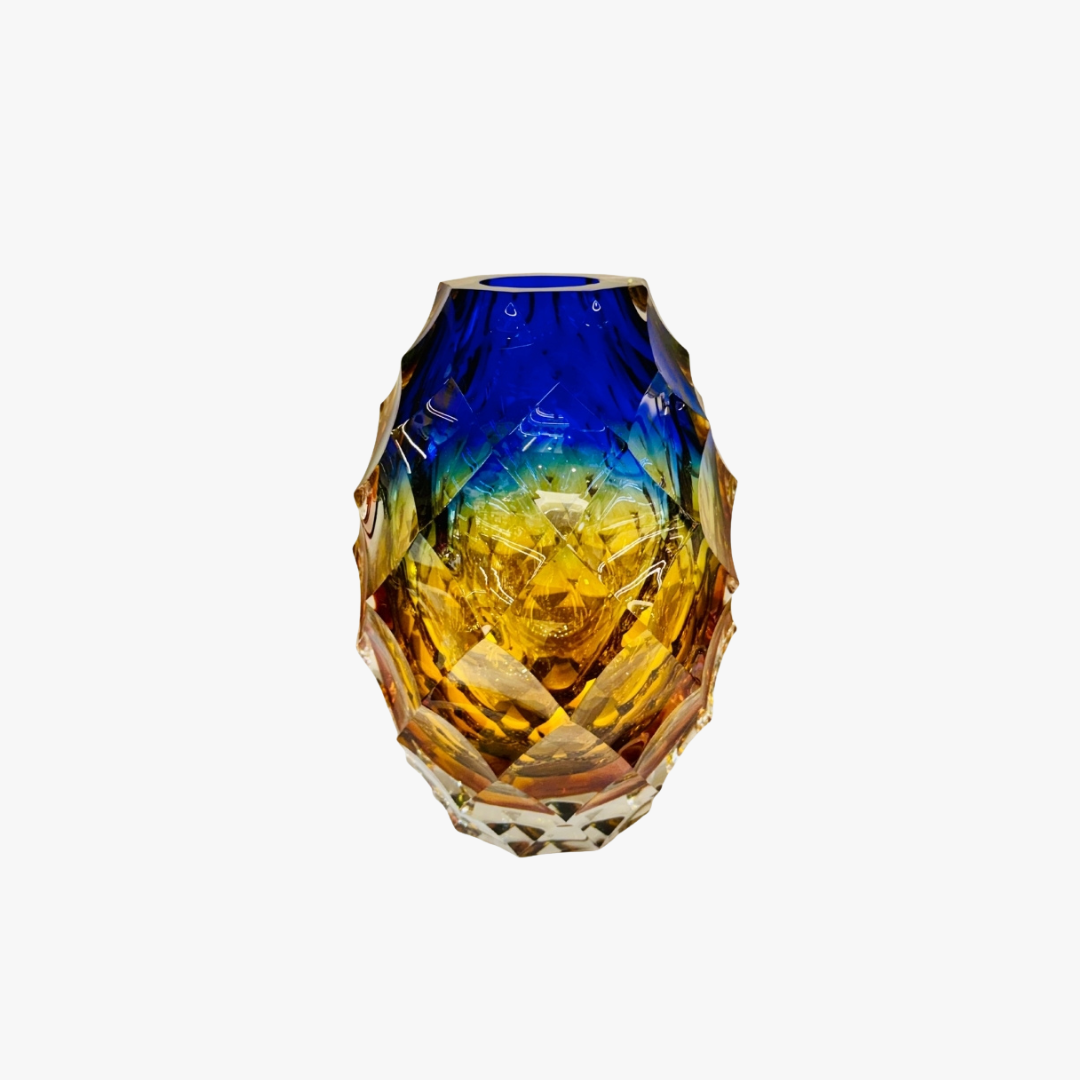 Luxury Cobalt & Amber Geometric Crystal Vessel