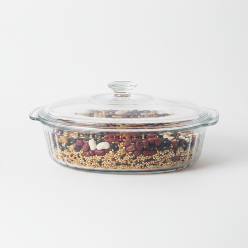 Oval Clear Glass Casserole Dish with Lid & Handles