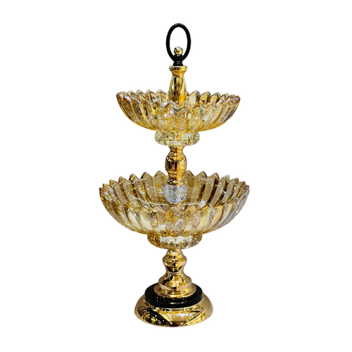 Luxe Two-Tier Amber Crystal Serving Stand
