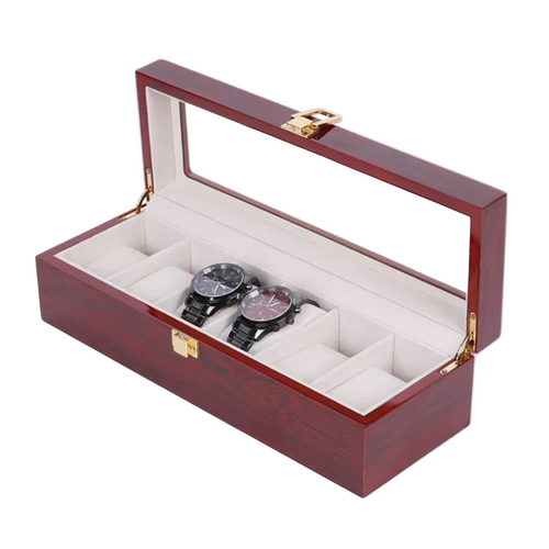 Luxury 6-Slot Watch Box with Glass Top