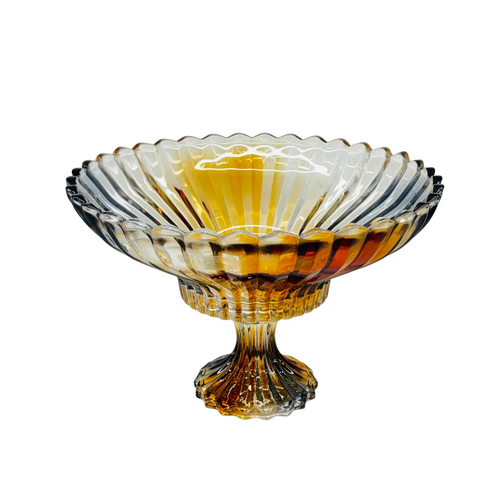 Amber & Smoke Glass Rotational Compote Bowl