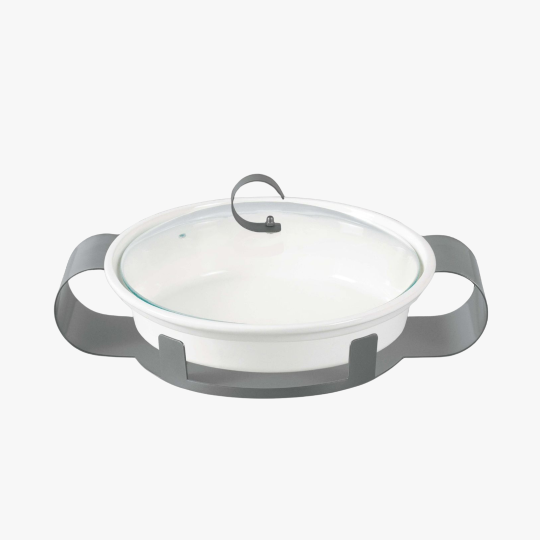 Minimalist Ceramic Chafing Dish with Glass Lid & Stand