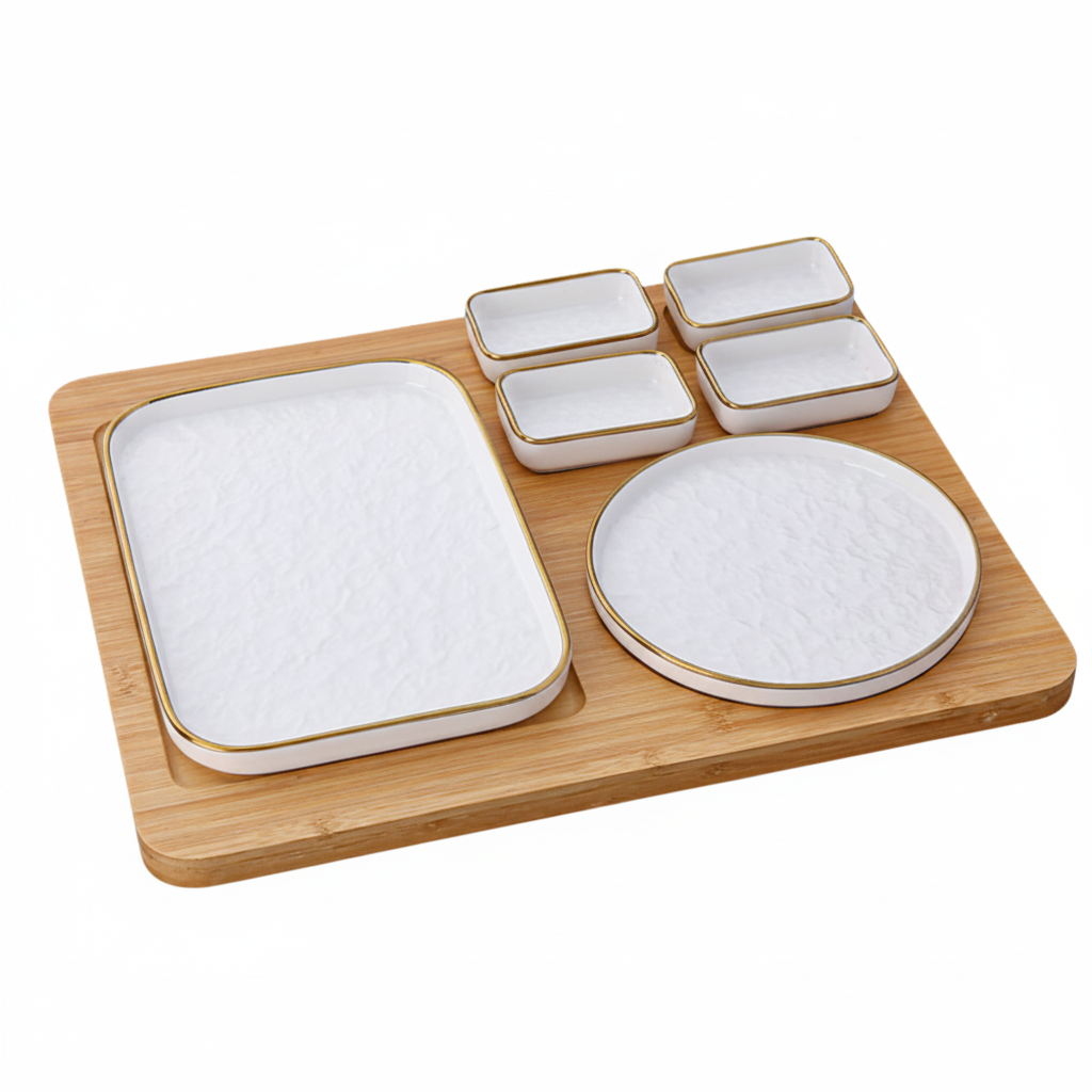 Grand Platter Set with Multi Bowls & Bamboo Tray